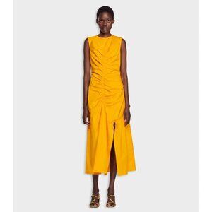 NWOT Sandro orange cotton blend gathered, ruched sleeveless maxi dress, S